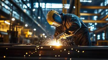 Professional welder working on steel beams